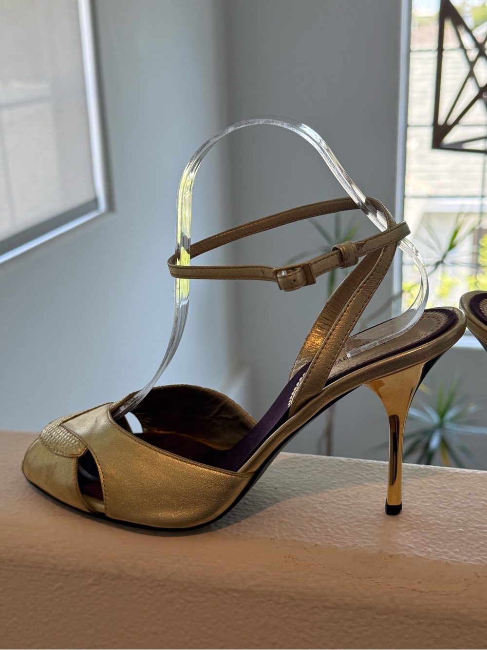 Gold Metallic Peep-Toe Ankle-Strap Heels by Roberto Cavalli size 40 Euro - Picture 3 of 10
